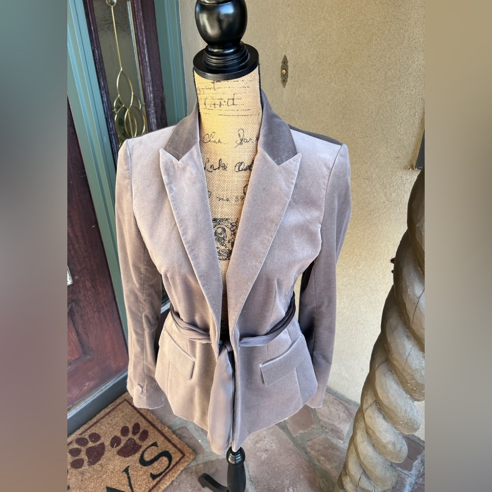 Ann Taylor Gray Velour Satin Tie Blazer